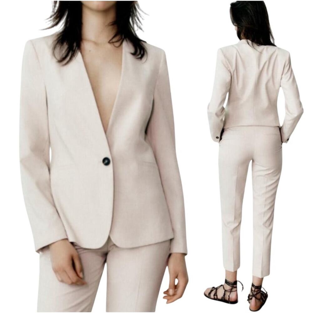 Zara Basic Blazer Single Button Collarless Woven … - image 1